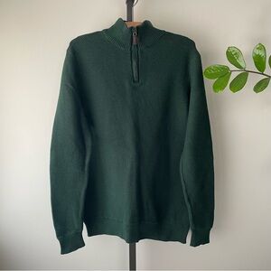 Telluride 100% Cotton Quarter Zip Turtleneck Knit Mens Sweater Forest Green